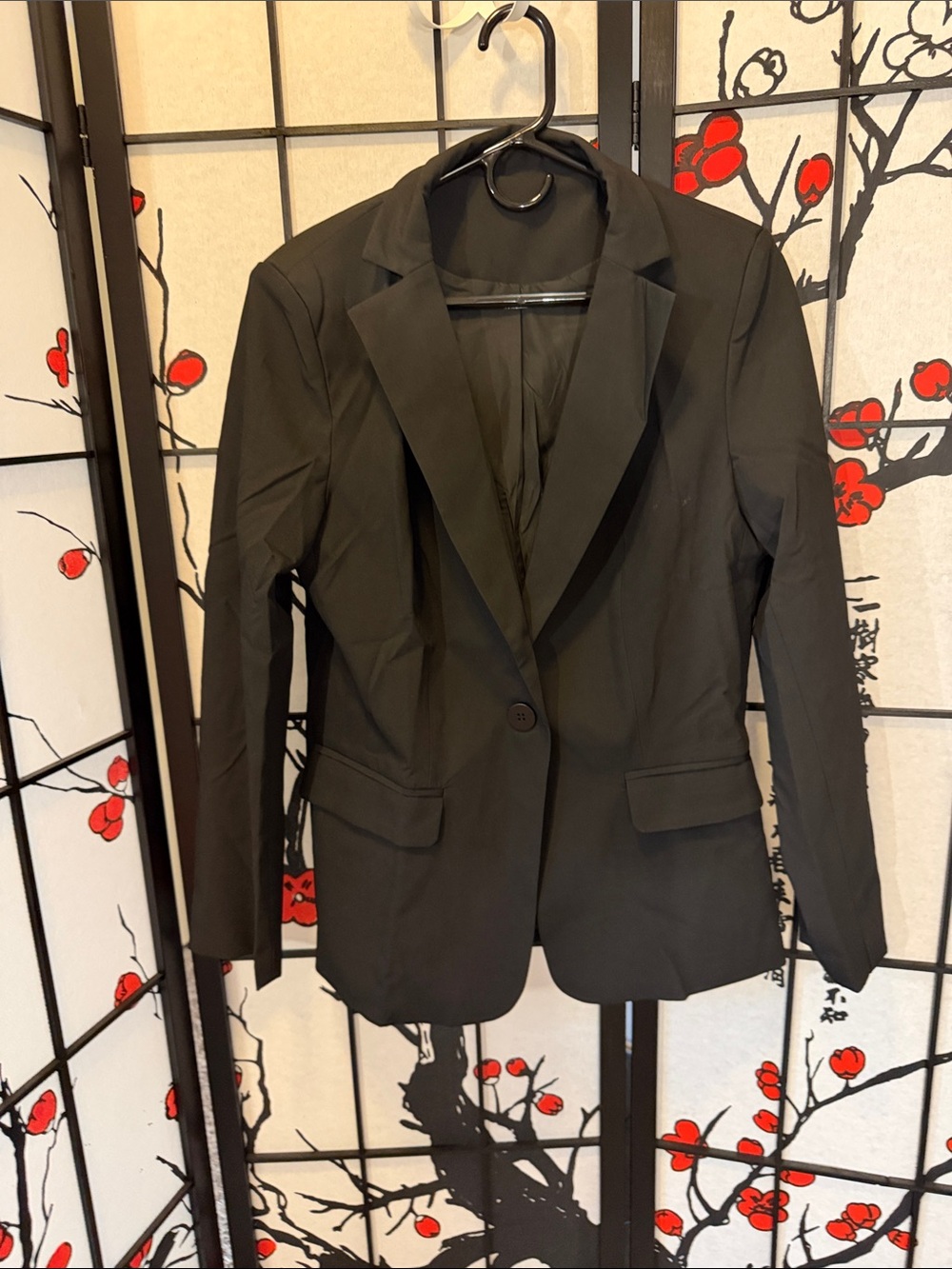 Women's Medium Petite Black Single-Button Tailored Blazer